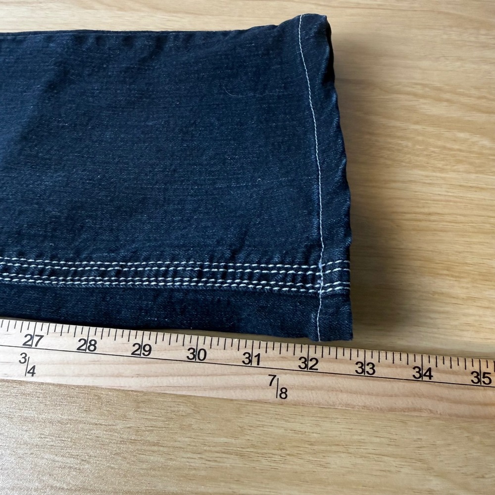 Y2K Western Low Rise Dark Wash Bootcut Jeans Women 7x33 Thick Stitch Embroidered - Picture 9 of 12